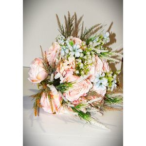 LESING Bridal Wedding Bouquet -Artificial Rose, Hydrangea, Baby's Breath Thistle